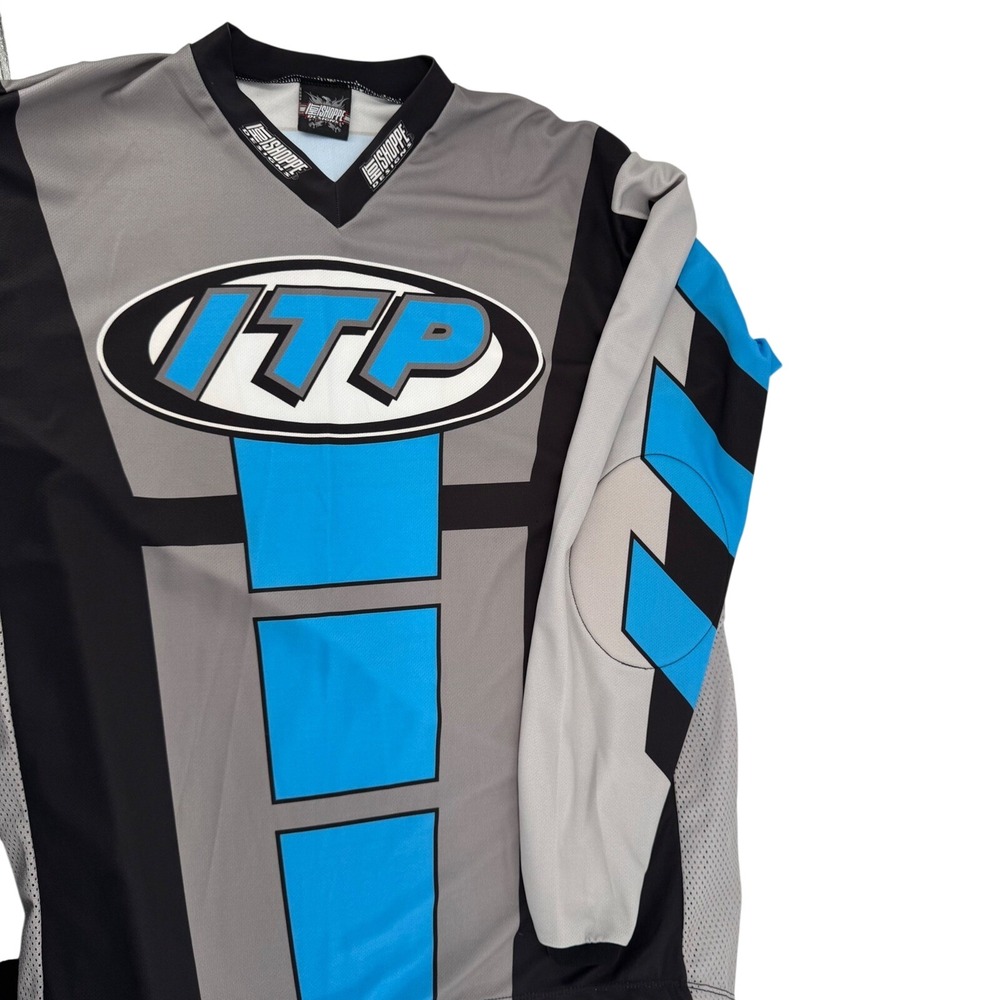 Hot Shoppe Designs ITP Motocross Jersey Mens Medium Grey Blue Padded Elbows